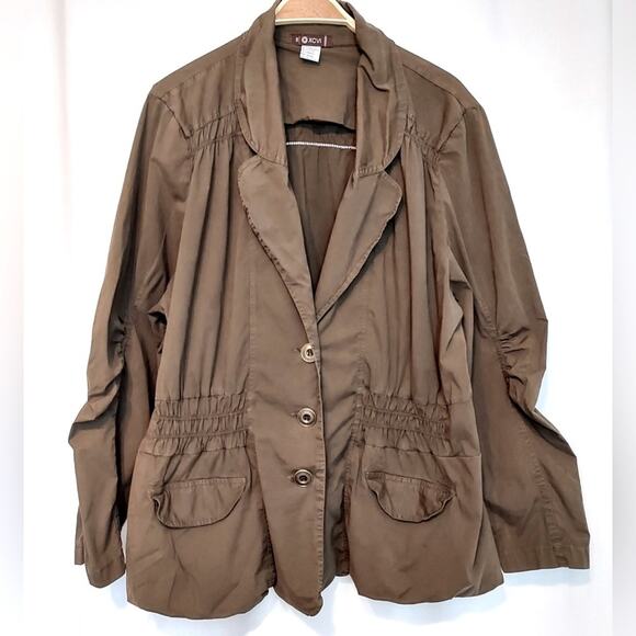 XCVI Brown Army Green Button Front Peplum Notched Collar Utility Blazer Jacket - Picture 1 of 8